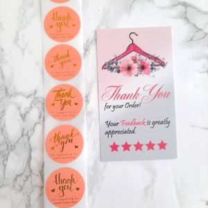 ♥️ 5x25 / 50 Thank Clothes hanger Thank you cards and Stickers